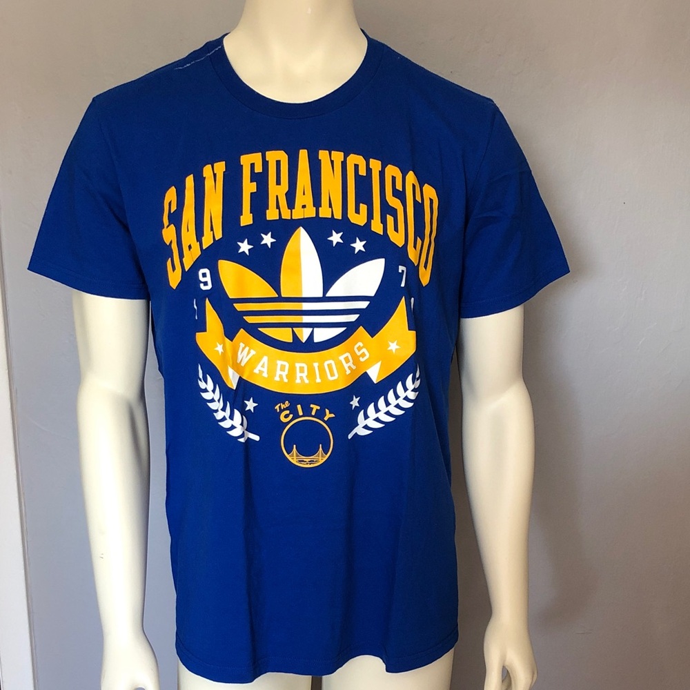 Adidas Blue Tee with Yellow San Francisco Warriors Graphic